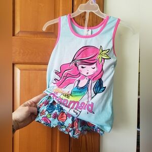 Mermaid Graphic Tank and Floral Pajama Shorts Set 7-8 Girls